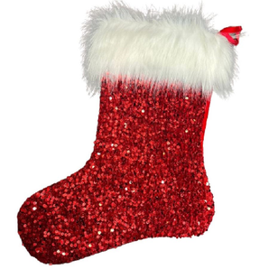 Sequin Stocking: 24.5cm (L) x 21cm (W)  | Red