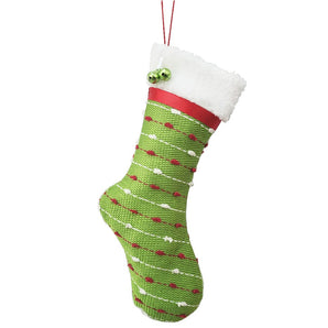 Stocking Ornament: 30cm(L) x 15(W) | Green, white and red