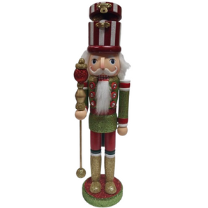 Nutcracker: 38cm | Green Glitter | With Staff