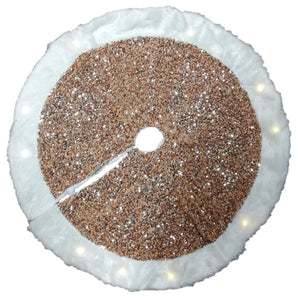 Tree Skirt: Rose gold sequence with White fur border | 107cm