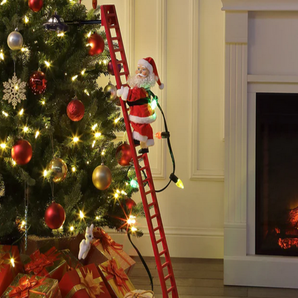 Santa on Ladder:  Climbing