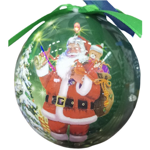 Decorative Bauble: 8cm | Warm White | Santa and Christmas Tree