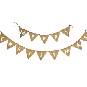 Banner: 152cm : Hessian banner with White Merry Christmas