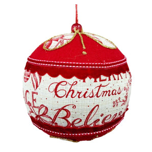 Ball: 12cm(D) | Red with Merry Christmas pattern