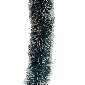 Tinsel garland: 2m(L) x 13cm(W) | Dark Green with White tips