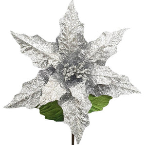 Poinsettia : 35cm | Silwer glitter 