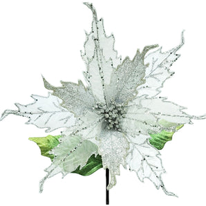 Poinsettia: 30cm | White & Silver