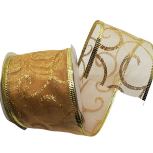 Ribbon: 2.7m (L) x 6cm (W) | Gold glitter twirl