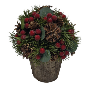 Table Décor: 22cm(H) x 18cm(D) | Frosted Berry & Pine cone tree in pot