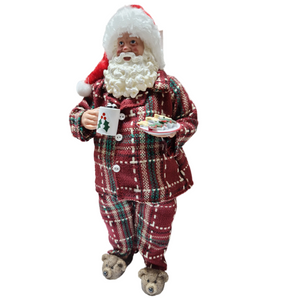 Santa: 28cm | Santa with checkered pyjamas with coffee mug