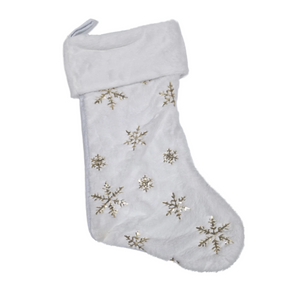 Stocking: 46cm(L) x 28cm(W) | White with Gold Snowflakes