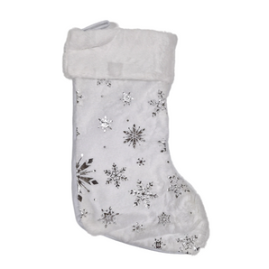 Stocking:46cm(L) x 28cm(W) | White with Silver Snowflakes