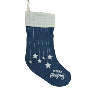 Hessian Stocking: 50cm (L) x 20cm (W) | Blue | Silver stars