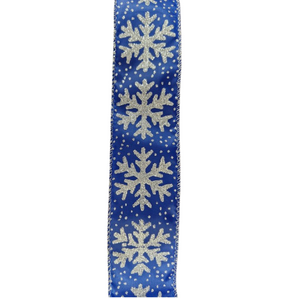 Ribbon: 2.7m (L) x 6.3cm (W) | Blue with Silver Snowflakes