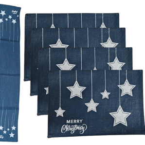 Table runner with place mats: Hessian | Blue with stars