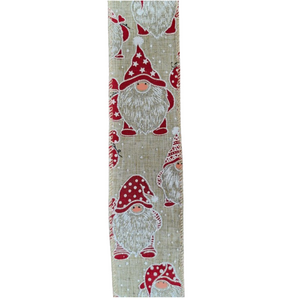 Ribbon: 2.7m (L) x 6.3cm (W) | Hessian glitter Gnomes