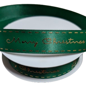 Ribbon: 4.5m (L) x 1.5cm (W) | Green with Merry Christmas