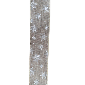 Ribbon: 2.7m (L) x 6.3cm (W) | Hessian with White Snowflakes