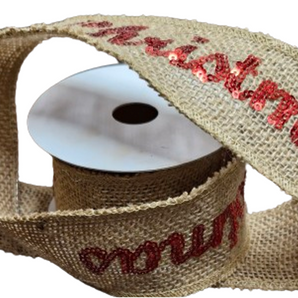 Ribbon: 2.7m (L) x 6cm (W) | Hessian Merry Christmas