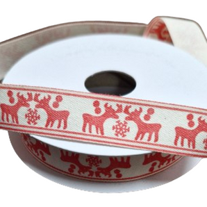 Ribbon: 4.5m (L) x 1.5cm (W) | Red Reindeers