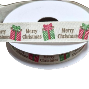 Ribbon: 4.5m (L) x 1.5cm (W) | Merry Christmas with presents