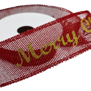 Ribbon: 2.7m (L) x 4cm (W) | Hessian Merry Christmas | Red