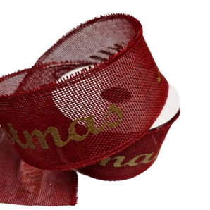 Ribbon: 2.7m (L) x 6cm (W) | Hessian Merry Christmas | Red