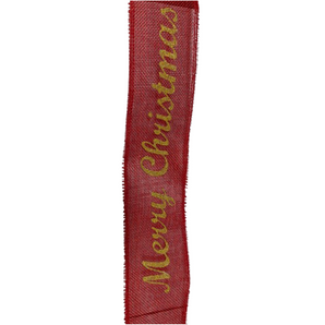 Ribbon: 2.7m (L) x 6cm (W) | Hessian Merry Christmas | Red