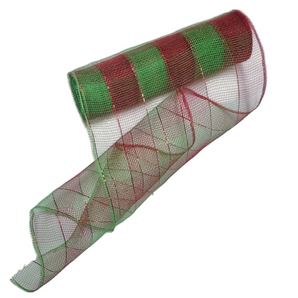 Ribbon: 9m(L) x 26cm(W) | Green & Red mesh