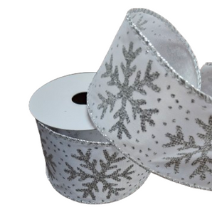 Ribbon: 2.7m (L) x 6.3cm (W) | Silver Snowflake