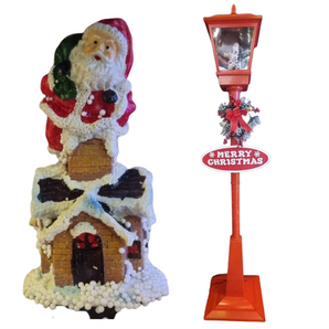 Snowing Street Lamp: 1.8m | Santa climbing chimney on house