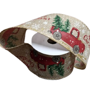 Ribbon: 2.7m (L) x 6.3cm (W) | Hessian Red truck